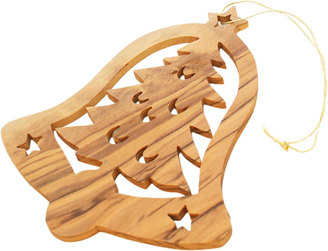Wooden Christmas bell ornament carved from olive wood
