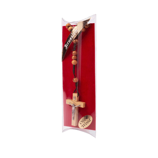 Catholic Rosary Beads Olive Wood Сrucifixion Handmade Necklace Bethlehem 15.5"