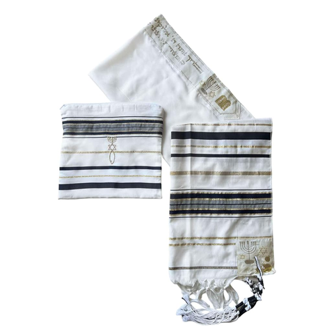 Jewish Tallit Prayer Shawl Scarf Blue, Silver & Gold Tzitzit w/ Bag Pouch for Men Women 72 x 22"