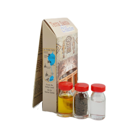 Tabgha Themed Christian Gift Set w/ 3 Bottles - Olive Oil, Holy Water & Holy Soil 10ml/ 0.3 oz