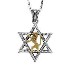 Кулон Звезда Давида с Иудейским Львом из Серебра 925 пробы и Золота 9К