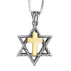 Image of Мессианский Кулон Звезда Давида с Крестом из Серебра 925 и Золота 9 К 0.8"