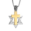Image of Мессианский Кулон Звезда Давида с крестом и цепочкой, серебро 925 пробы, золото 9К