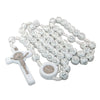 Image of Белые пластиковые четки из Израиля с крестами на бусинах с медальоном святого Бенедикта, 51 см