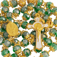 Четки из Зеленого Стекла с Распятием и Медальоном с Орденом Св. Бенедикта 52 см
