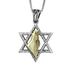Кулон Звезда Давида с Картой Израиля из Серебра 925 пробы и Золота 9К