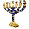 Image of Менора израильская позолоченная с синей эмалью, 7 ветвей. Семисвечник еврейский 4''