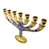 Image of Менора израильская позолоченная с синей эмалью на 7 свечей. Семисвечник еврейский 6''