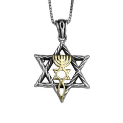 Подвеска Звезда од Давида с Мессианским Символом Иешуа из Серебра 925 пробы и Золота 9К
