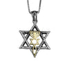 Image of Подвеска Звезда од Давида с Мессианским Символом Иешуа из Серебра 925 пробы и Золота 9К