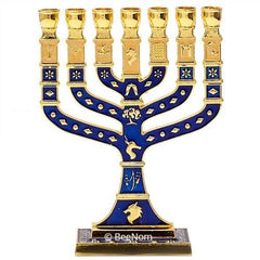 Менора иерусалимская на 7 свечей, позолота, эмаль. Семисвечник еврейский