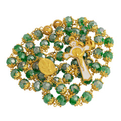Четки зеленое стекло с распятием и медальоном с Орденом Св. Бенедикта