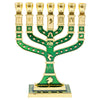 Image of Менора израильская позолоченная с зеленой эмалью, 7 ветвей. Семисвечник еврейский 4.5"