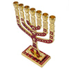 Image of Менора израильская позолоченная с красной эмалью, 7 ветвей. Семисвечник еврейский 4.7"
