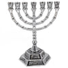 Image of Серебряная менора 12 колен Израиля. Позолоченная менора, сувенир из Израиля, 16 см